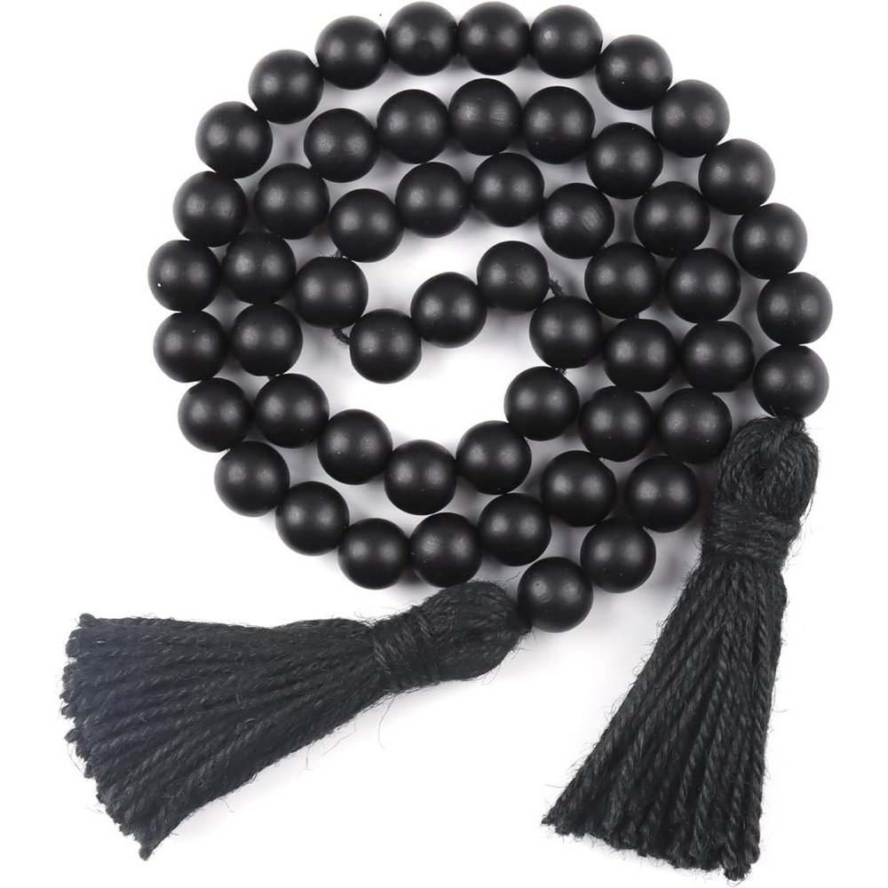 Black Wood Tassels Rustic Prayer Beads Boho Beads for Home Wall Hanging Decor